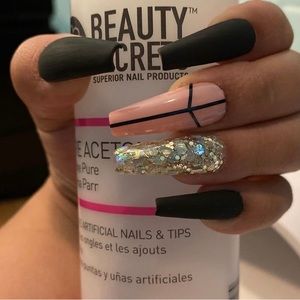 long coffin press on nails black glitter nude matte handmade custom gel